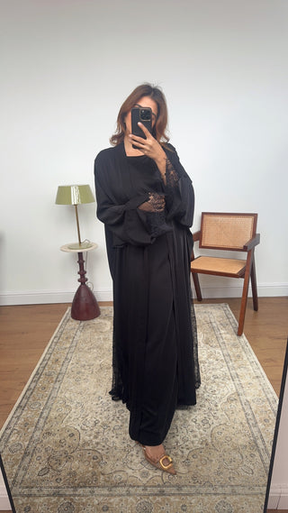 Black lace detail kimono two piece - amani - Fash Focused