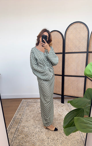 Sage polka dress- Tara - Fash Focused