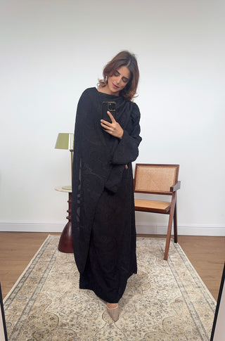 Black drape scarf printed dress- lana - Fash Focused