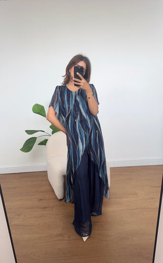 Navy Printed split coord- Keya - Fash Focused