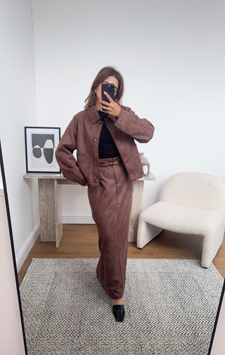 brown suede skirt two piece - kiah - Fash Focused