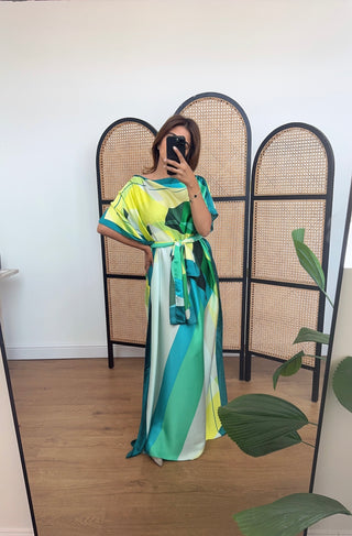 Lime mosaic kaftan with scarf- faria
