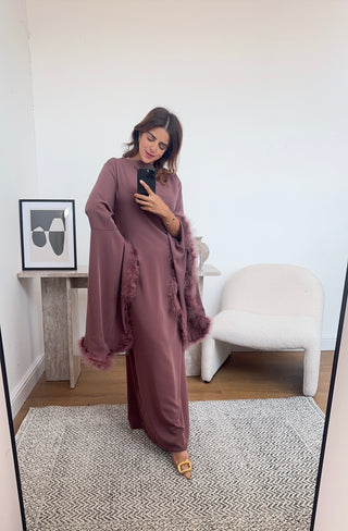 Mauve faux feather dress- tina - Fash Focused