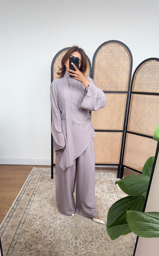 Taupe high neck wrap coord - kani