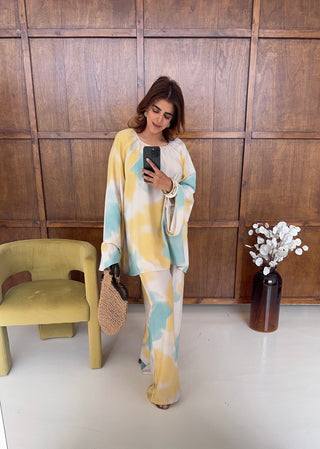 aqua lemon sky abstract print coord- saada