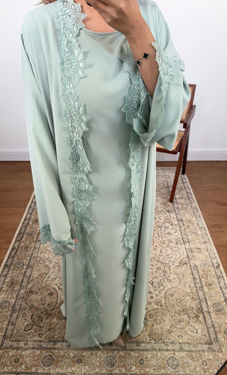 Mint lace detail kimono two piece - aliyah - Fash Focused