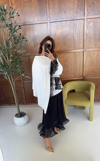 Black/white scarf top with lace detail- lana - Fash Focused
