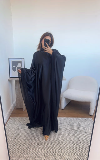 Black high neck long dress with neck scarf- laya