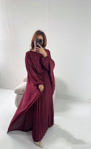 Burgandy pleated cape dress -mula - Fash Focused