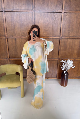 aqua lemon sky abstract print coord- saada