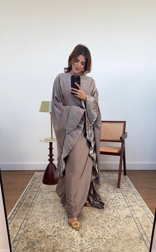 Taupe frill kaftan -layana - Fash Focused