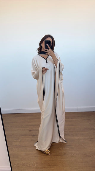 cream kaftan dress with a belt- aya - Fash Focused