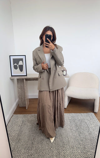 Taupe blazer with skirt two piece- Aline - Fash Focused