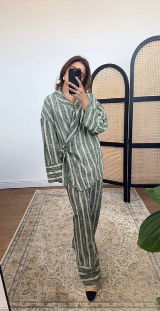 Green stripe wrap over coord - bria - Fash Focused