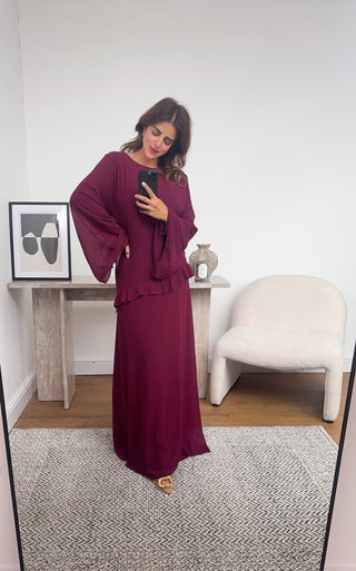 wine chiffon maxi dress- bria - Fash Focused