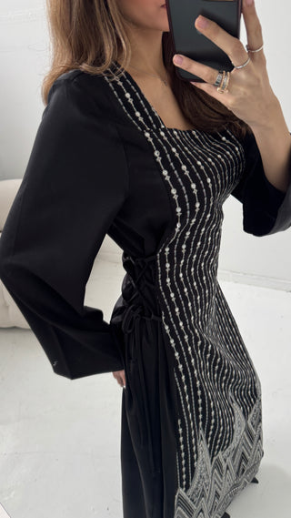 Black long embroidered dress- ruba (multiple sizes) - Fash Focused