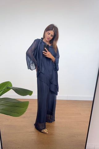 Navy chiffon asymmetric coord - Asma - Fash Focused