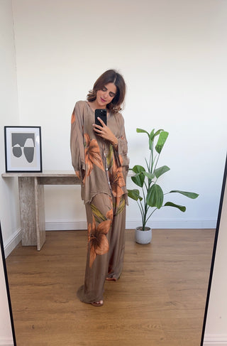 Mocha floral chiffon coord - zoya