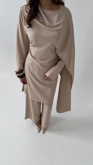Beige draped coord set- atheer - Fash Focused