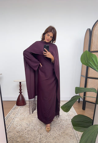 Plum fringe cape dress- elara