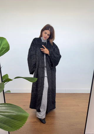 Black Faux Fur Kimono Coatigan Freya soft touch fabric and relaxed silhouette perfect for autumn winter layering