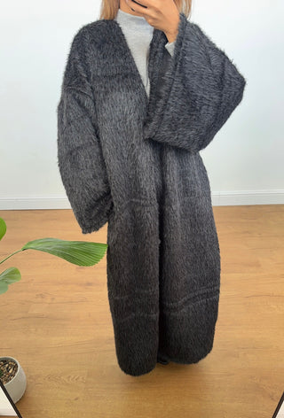 Black Faux Fur Kimono Coatigan Freya soft touch fabric and relaxed silhouette perfect for autumn winter layering
