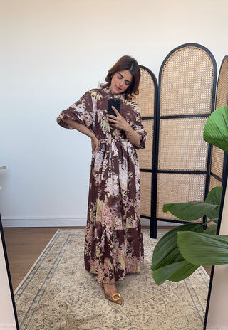 Chocolate floral dress- sera - Fash Focused