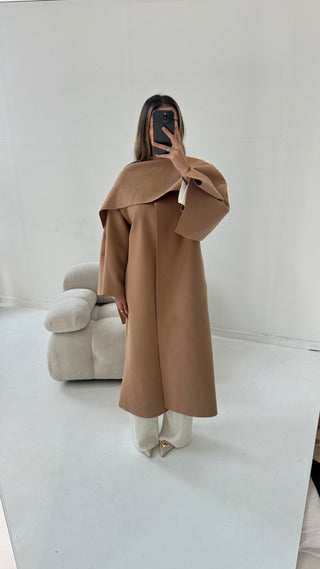 Camel long scarf cape jacket- daria - Fash Focused