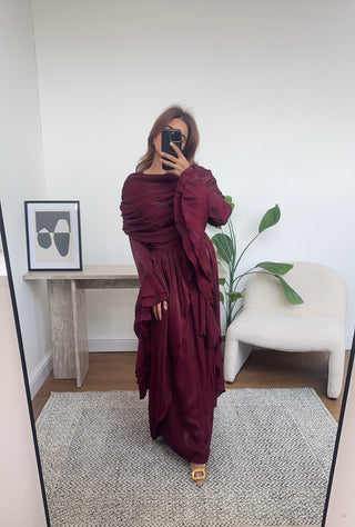 Wine flare sleeve dress- grecia - Fash Focused
