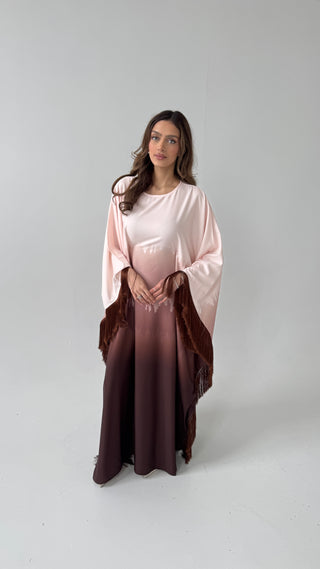 Blush/ burgandy fringe ombré kaftan- sulaf - Fash Focused