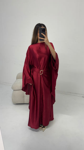 Wine crinkle cape dress - alya - Fash Focused