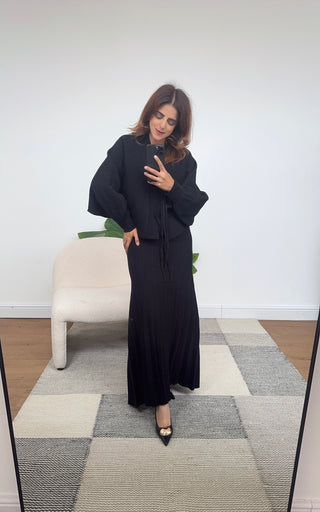 Black knitted wrap tie coord with skirt - Nina - Fash Focused
