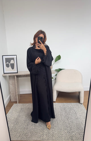 Black lace detail kimono two piece - aliyah - Fash Focused