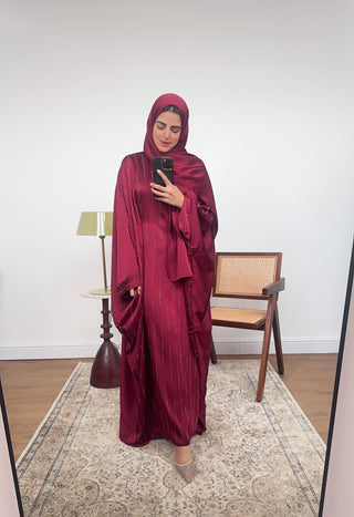 wine diamante abaya with scarf attached- jaia - Fash Focused