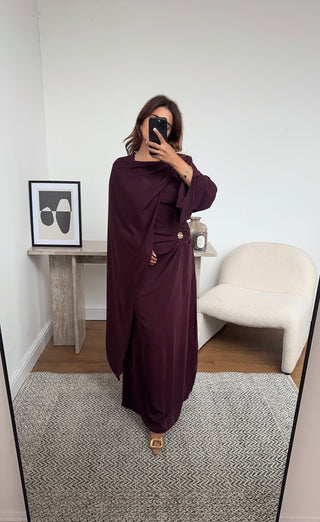 Plum dress with drape scarf- zaria - Fash Focused