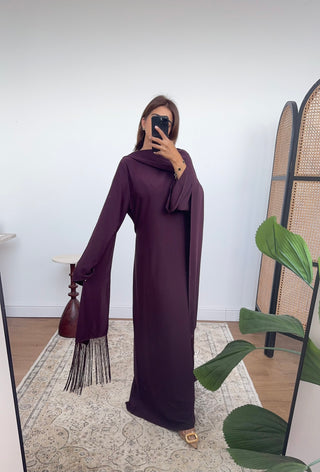 Plum fringe cape dress- elara