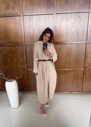 Beige cotton shirt dress- fatin - Fash Focused