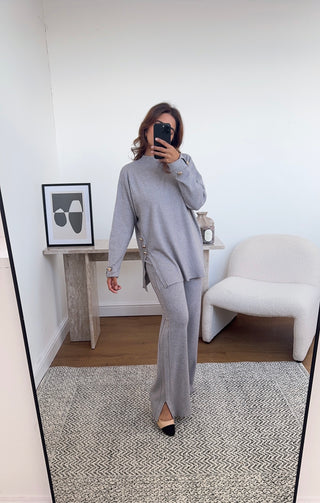 Grey High neck coord with buttons - laia - Fash Focused