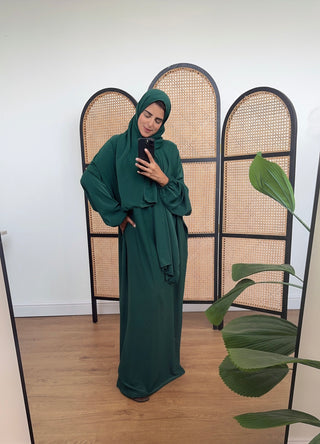 Emerald Abaya with attached scarf- Layli