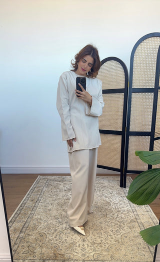 Cream minimal seam detail set- baya - Fash Focused