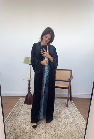 Black velvet lace abaya- hala - Fash Focused