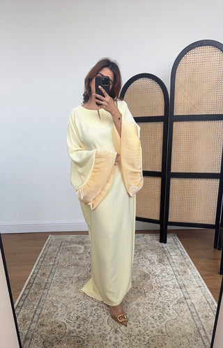 Lemon frill kaftan dress with inner tie belt- amina - Fash Focused