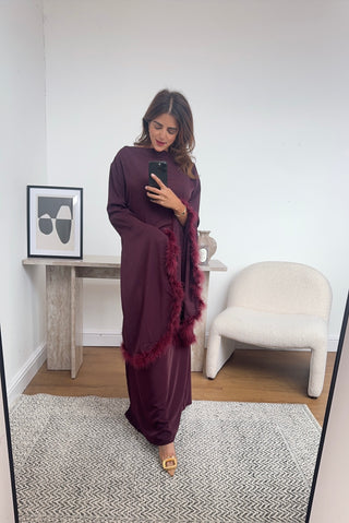 Plum faux feather dress- tina - Fash Focused