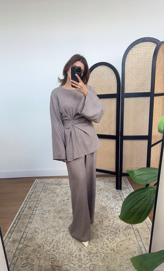 Taupe twist tie back coord- riva - Fash Focused