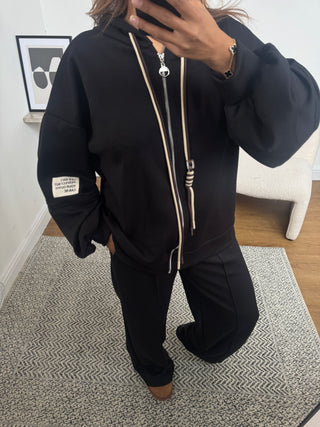 Black zip up hoodie and joggers set- cari - Fash Focused