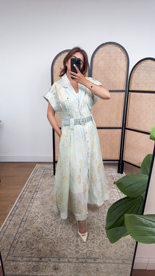 Sage bloom belted maxi dress- shreya