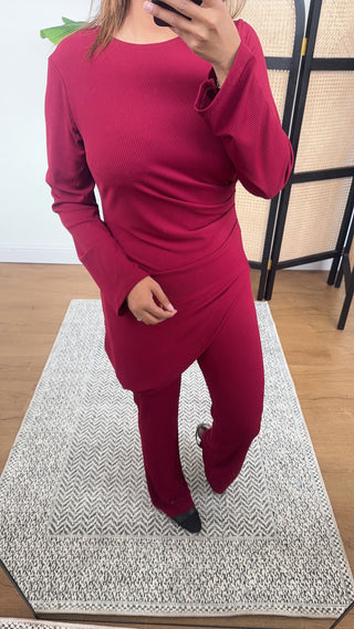 wine ruched slanted coord- Taya - Fash Focused