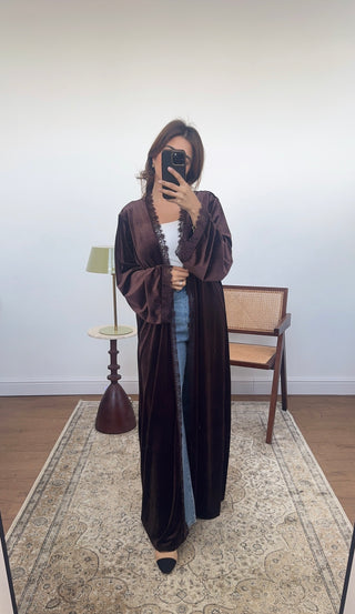 Coco velvet lace abaya- hala - Fash Focused