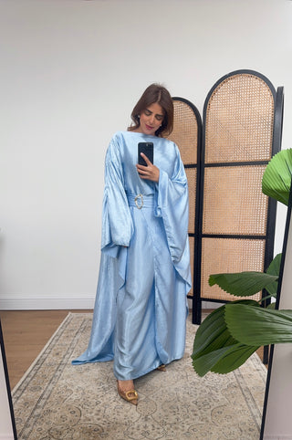 Powder blue crinkle cape dress - alya - Fash Focused