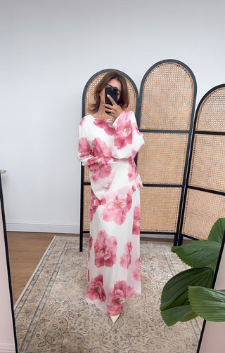Pink chiffon printed maxi dress- bria